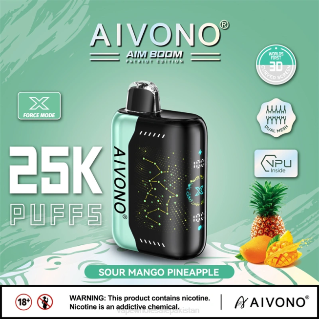 Aivono AIM BOOM 25000 Sour Mango Pineapple - 0668351 Vape Wholesale Pakistan
