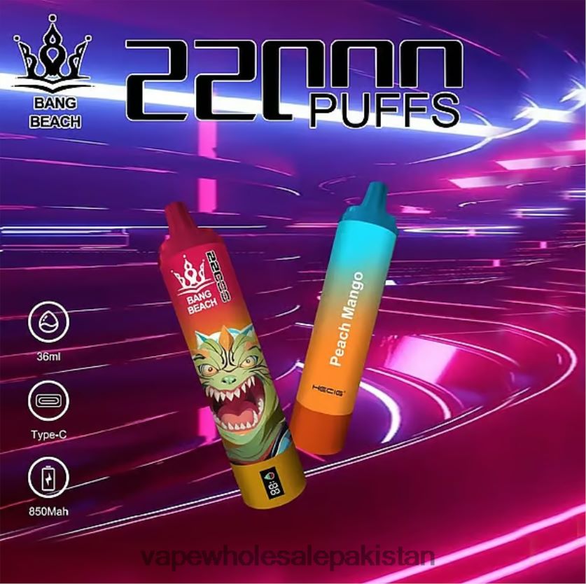 Bang Beach 22000 Puffs Smart Screen FL648824 - E Cig Wholesale Peach Mango
