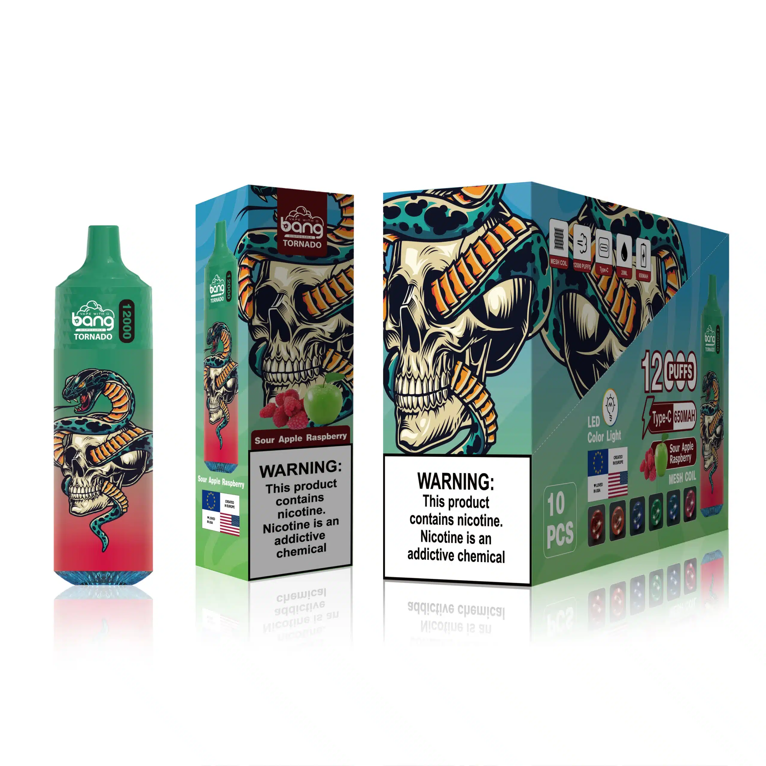 Electronic Cigarette Wholesale Supplier Sour Apple Raspberry D42RL118 Bang Box 12000 Puffs