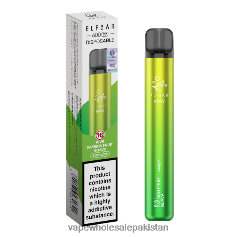 E Cig Wholesale Kiwi Passion Fruit Guava D42RL286 ELFBAR 600V2 20mg