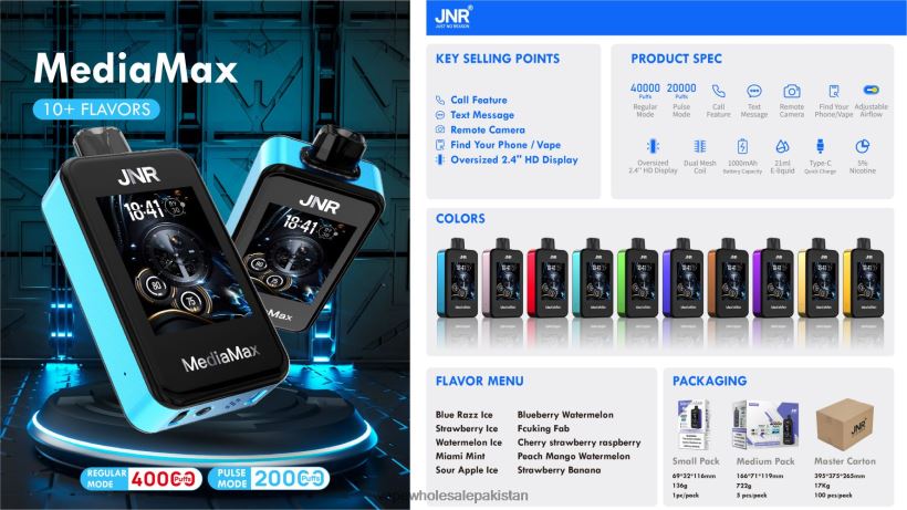 JNR MediaMax 40k Puff Sour Apple Ice TTB2TD20 Electronic Cigarette Wholesale Price