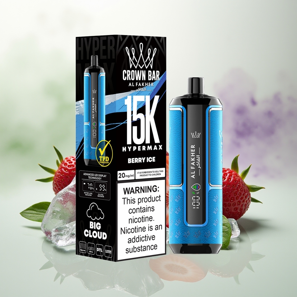 Wholesale Pakistan Al Fakher Crown Bar 15K Hypermax Disposable Vape Kit Berry Ice 6mg/ml Nicotine