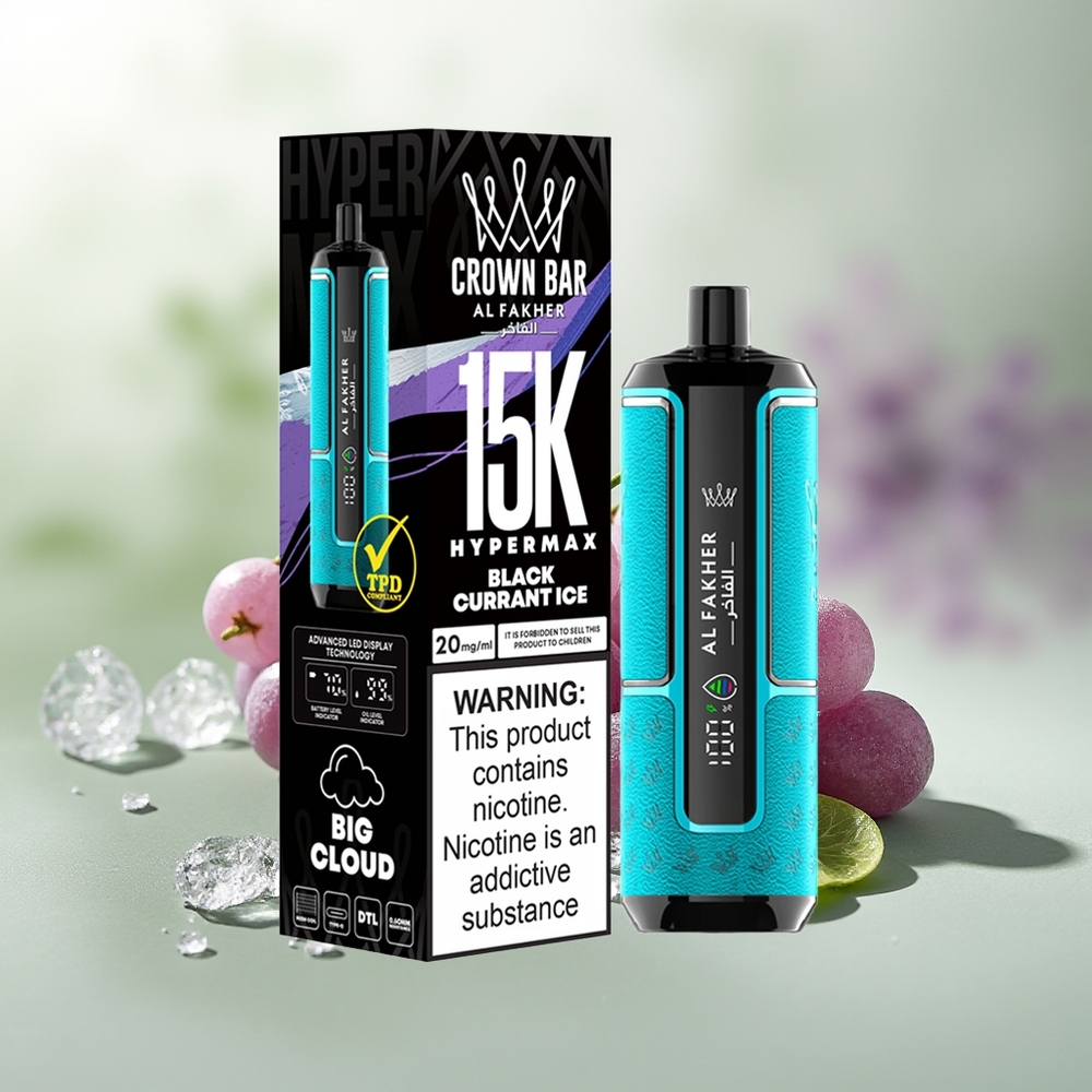 Wholesale Pakistan Al Fakher Crown Bar 15K Hypermax Disposable Vape Kit Blackcurrant Ice 6mg/ml Nicotine