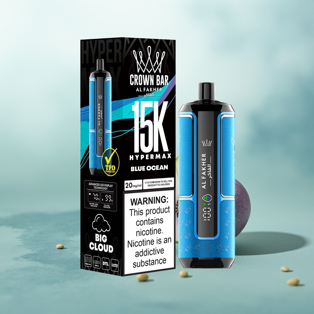Wholesale Pakistan Al Fakher Crown Bar 15K Hypermax Disposable Vape Kit Blue Ocean 6mg/ml Nicotine