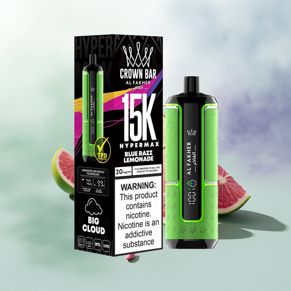 Wholesale Pakistan Al Fakher Crown Bar 15K Hypermax Disposable Vape Kit Blue Razz Lemonade 6mg/ml Nicotine