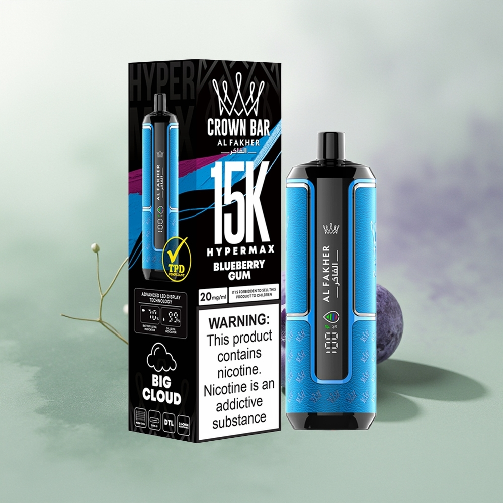 Wholesale Pakistan Al Fakher Crown Bar 15K Hypermax Disposable Vape Kit Blueberry Gum 6mg/ml Nicotine