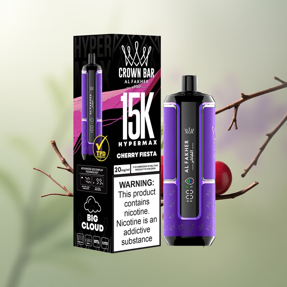 Wholesale Pakistan Al Fakher Crown Bar 15K Hypermax Disposable Vape Kit Cherry Fiesta 6mg/ml Nicotine