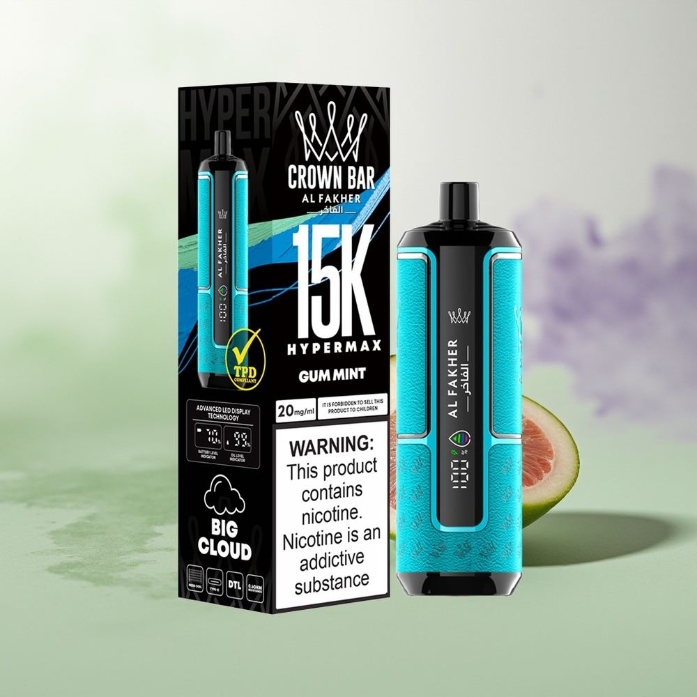Wholesale Pakistan Al Fakher Crown Bar 15K Hypermax Disposable Vape Kit Gum Mint 6mg/ml Nicotine