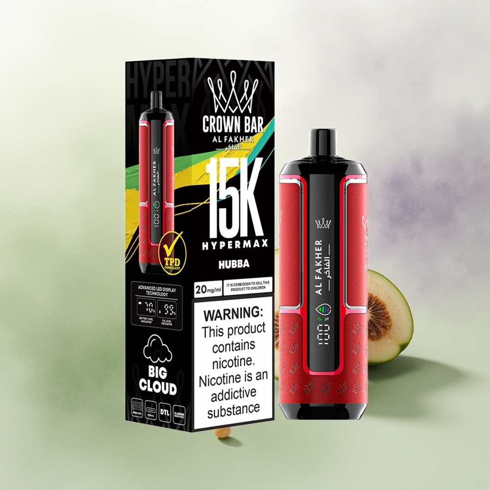 Wholesale Pakistan Al Fakher Crown Bar 15K Hypermax Disposable Vape Kit Hubba 6mg/ml Nicotine