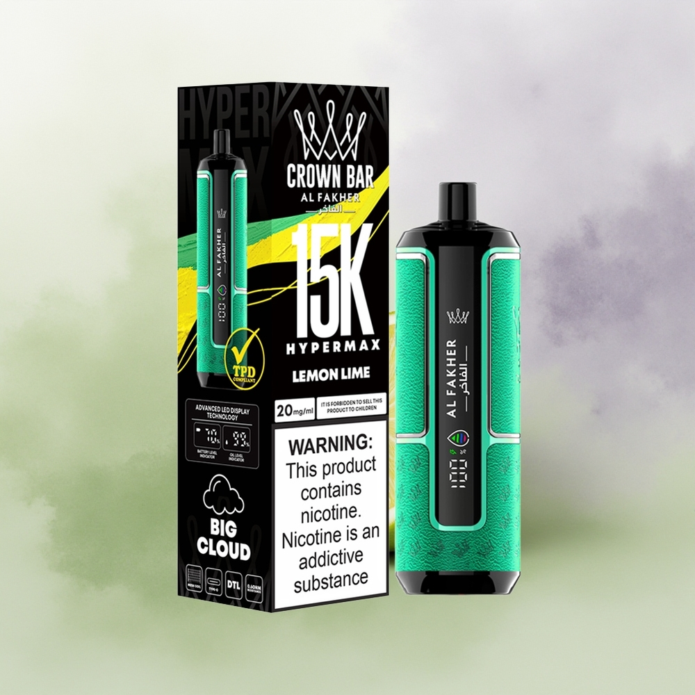 Wholesale Pakistan Al Fakher Crown Bar 15K Hypermax Disposable Vape Kit Lemon Lime 6mg/ml Nicotine