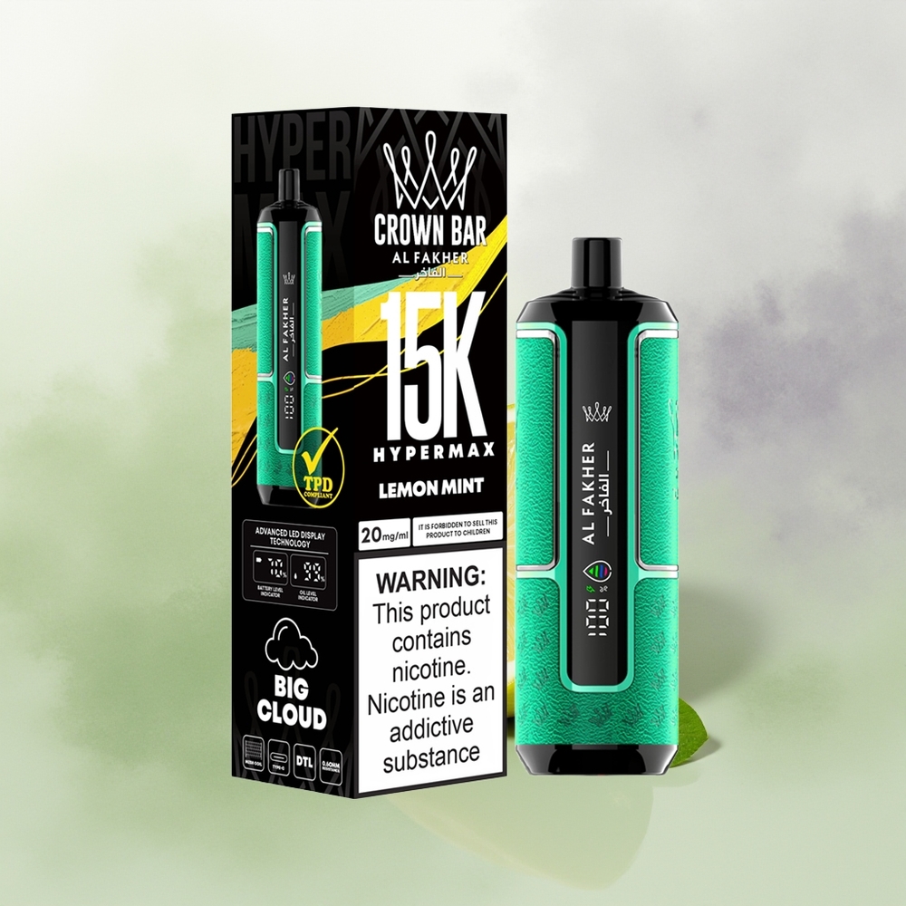 Wholesale Pakistan Al Fakher Crown Bar 15K Hypermax Disposable Vape Kit Lemon Mint 6mg/ml Nicotine