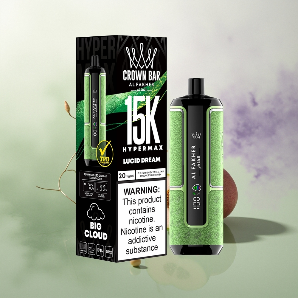 Wholesale Pakistan Al Fakher Crown Bar 15K Hypermax Disposable Vape Kit Lucid Dream 6mg/ml Nicotine