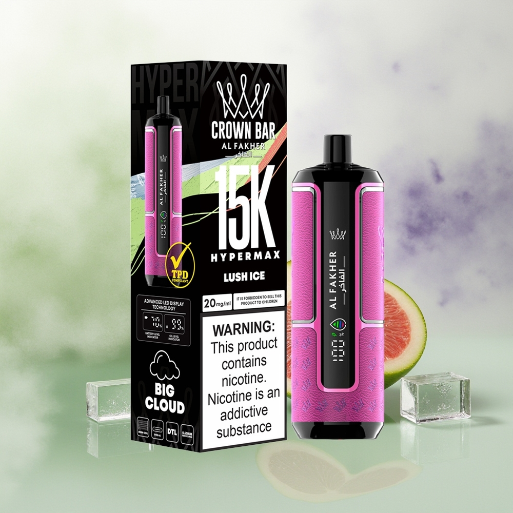 Wholesale Pakistan Al Fakher Crown Bar 15K Hypermax Disposable Vape Kit Lush Ice 6mg/ml Nicotine