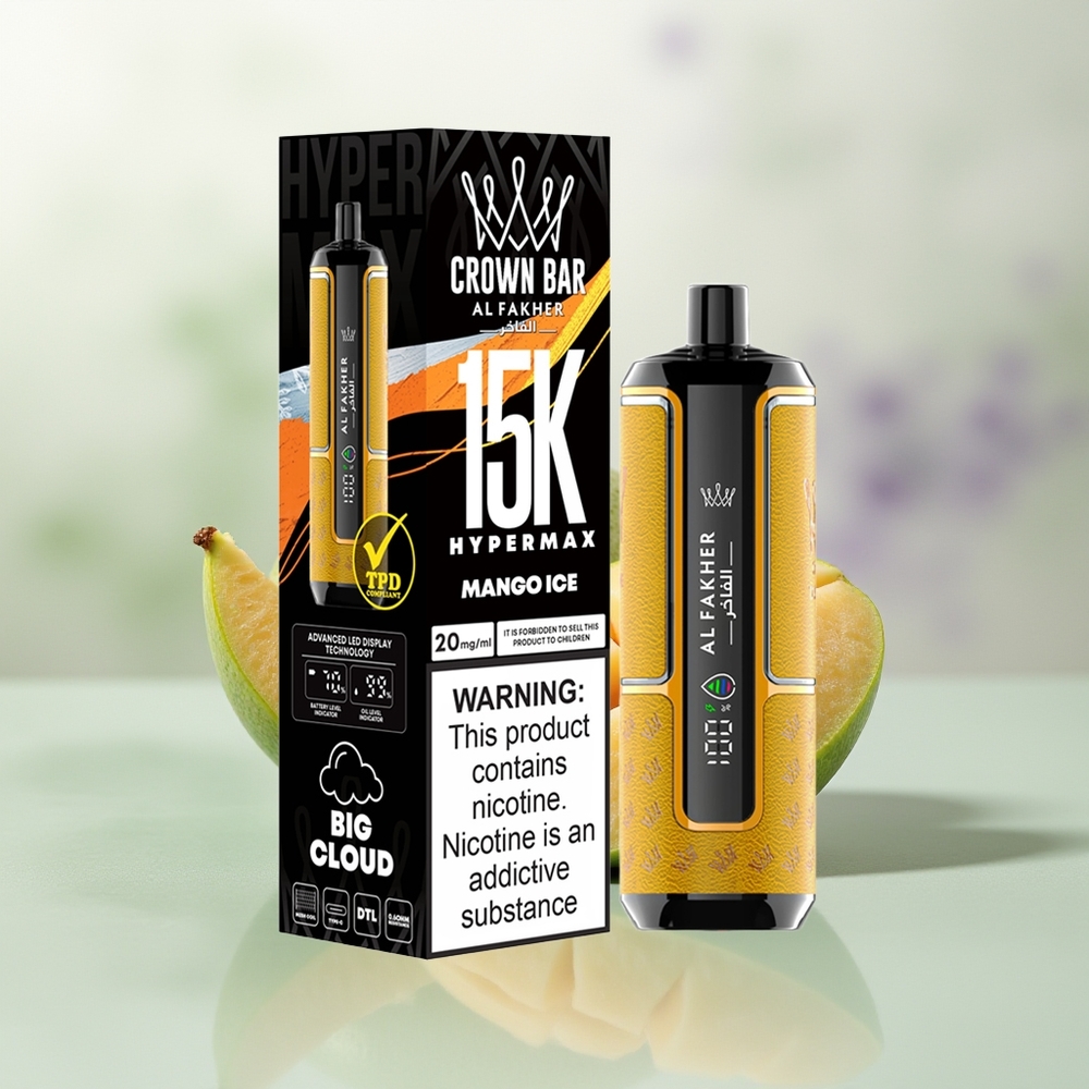 Wholesale Pakistan Al Fakher Crown Bar 15K Hypermax Disposable Vape Kit Mango Ice 6mg/ml Nicotine