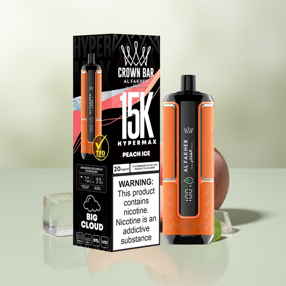 Wholesale Pakistan Al Fakher Crown Bar 15K Hypermax Disposable Vape Kit Peach Ice 6mg/ml Nicotine