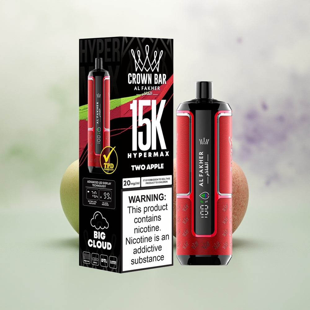 Wholesale Pakistan Al Fakher Crown Bar 15K Hypermax Disposable Vape Kit Two Apple 6mg/ml Nicotine