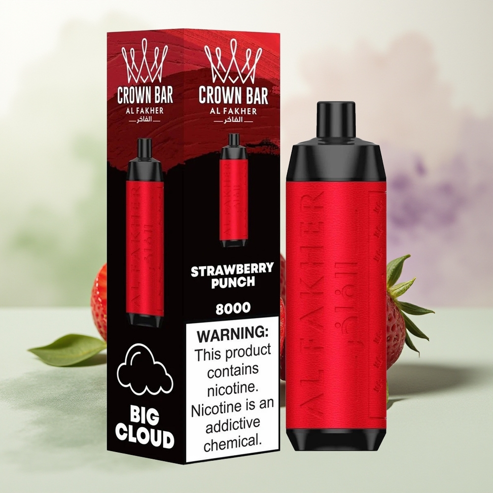 Wholesale Pakistan Al Fakher Crown Bar 8000 Crystal Disposable Vape Strawberry Punch 5mg/ml Nicotine