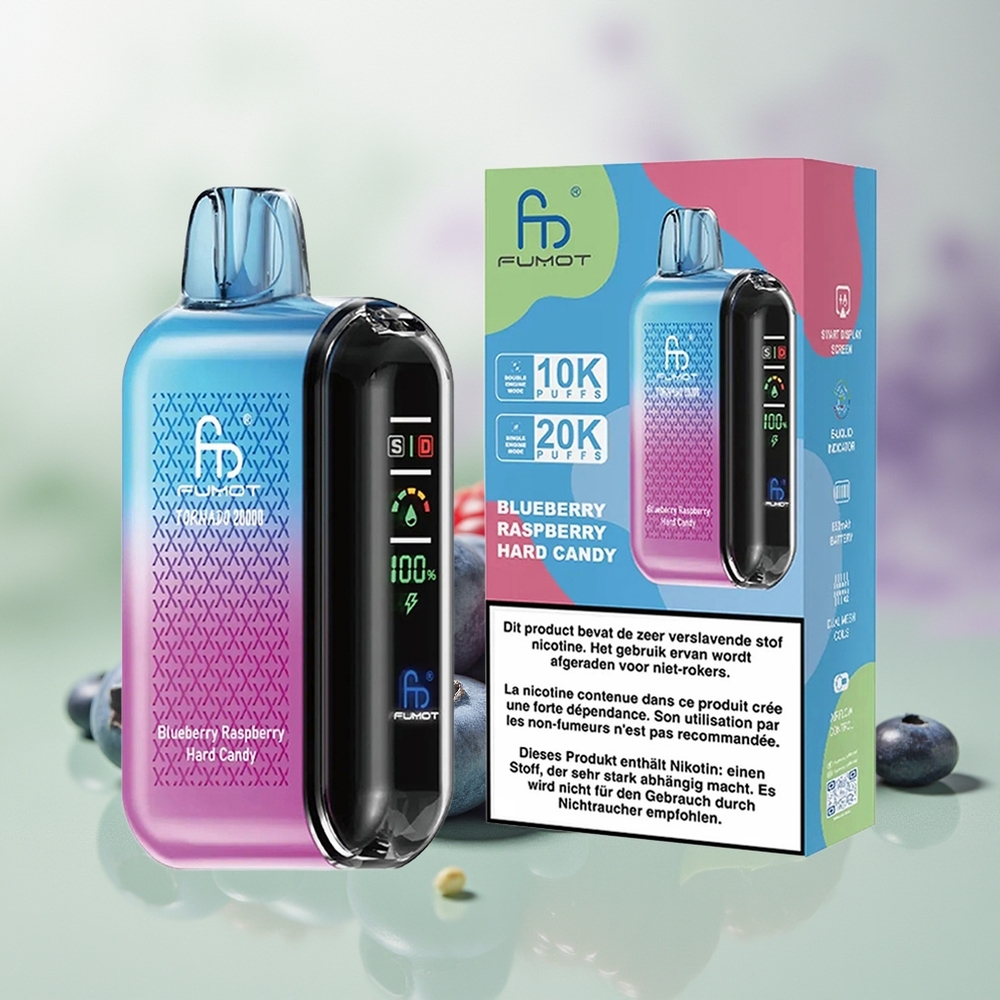 Wholesale Pakistan Fumot Tornado 20000 Puffs Disposable Vape Blueberry Raspberry Hard Candy 20mg/ml Nicotine Contain