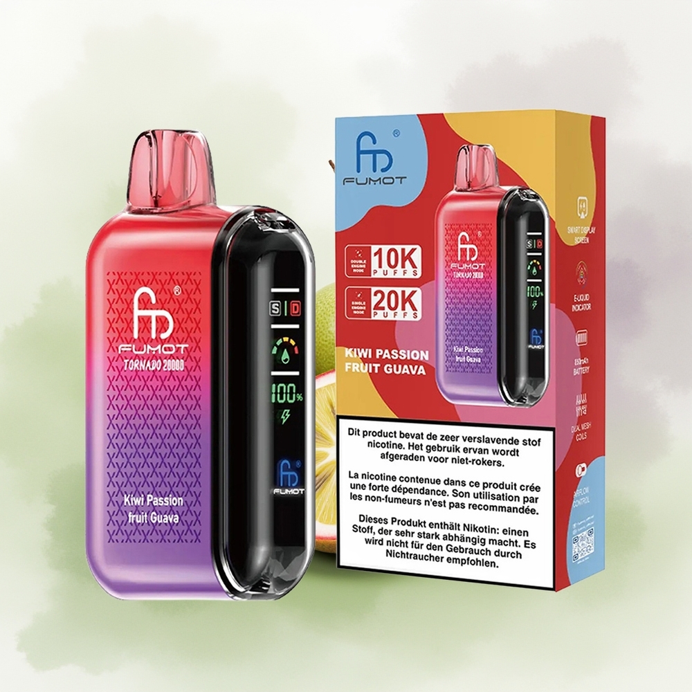 Wholesale Pakistan Fumot Tornado 20000 Puffs Disposable Vape Kiwi Passion Fruit Guava 20mg/ml Nicotine Contain