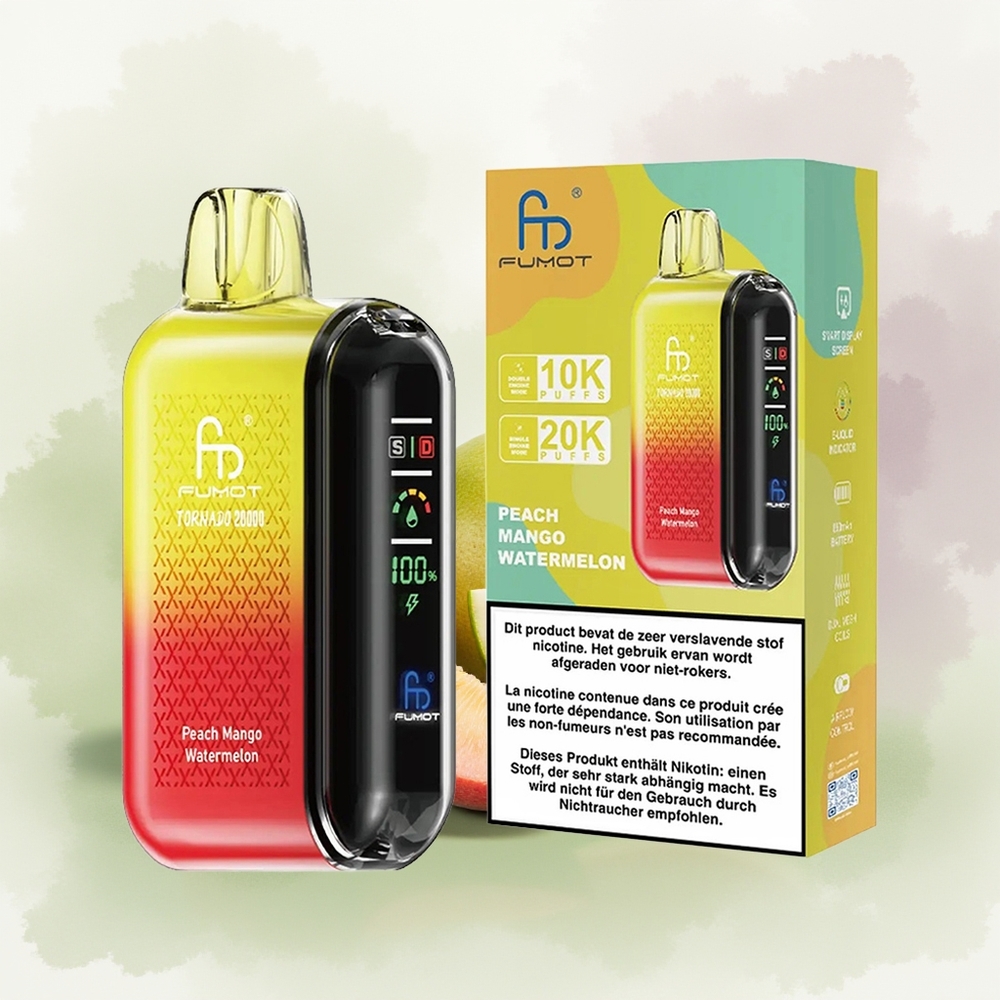 Wholesale Pakistan Fumot Tornado 20000 Puffs Disposable Vape Peach Mango Watermelon 20mg/ml Nicotine Contain