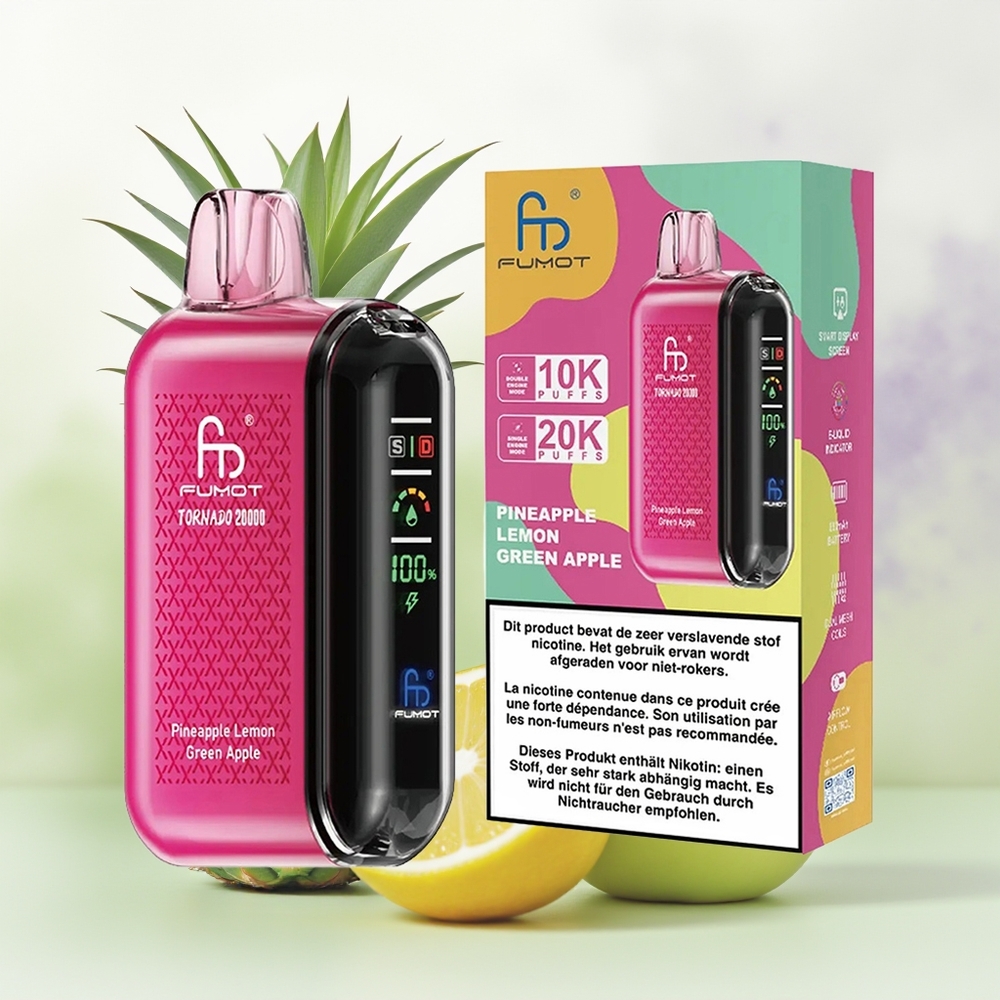 Wholesale Pakistan Fumot Tornado 20000 Puffs Disposable Vape Pineapple Lemon Green Apple 20mg/ml Nicotine Contain
