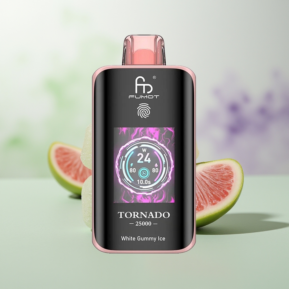 Wholesale Pakistan Fumot Tornado 25000 Puffs Disposable Vape White Gummy Ice 0%,2%,3%,5% Nicotine Contain