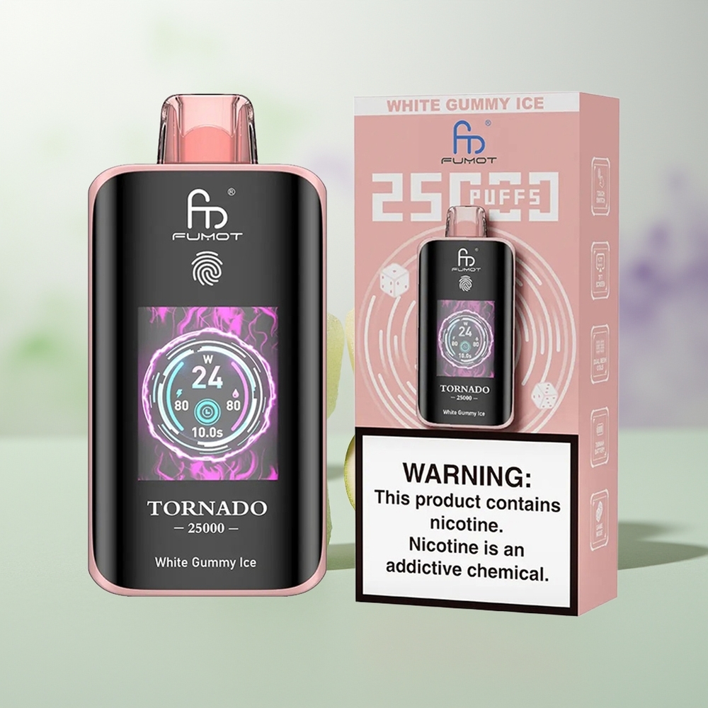 Wholesale Pakistan Fumot Tornado 25000 Puffs Disposable Vape White Gummy Ice 0%,2%,3%,5% Nicotine Contain