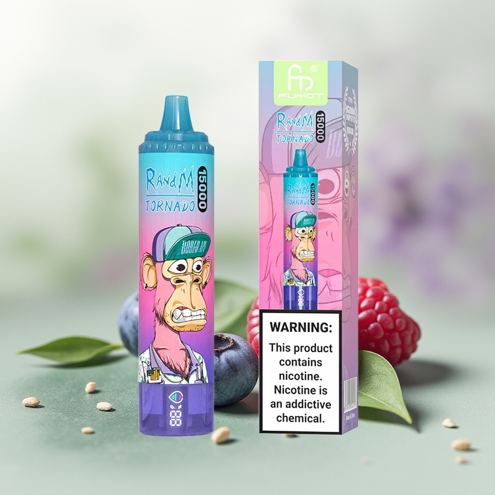 Wholesale Pakistan RandM Fumot Tornado 15000 Puffs Disposable Vape Blueberry Raspberry 0%,2%,3%,5% Nicotine Contain