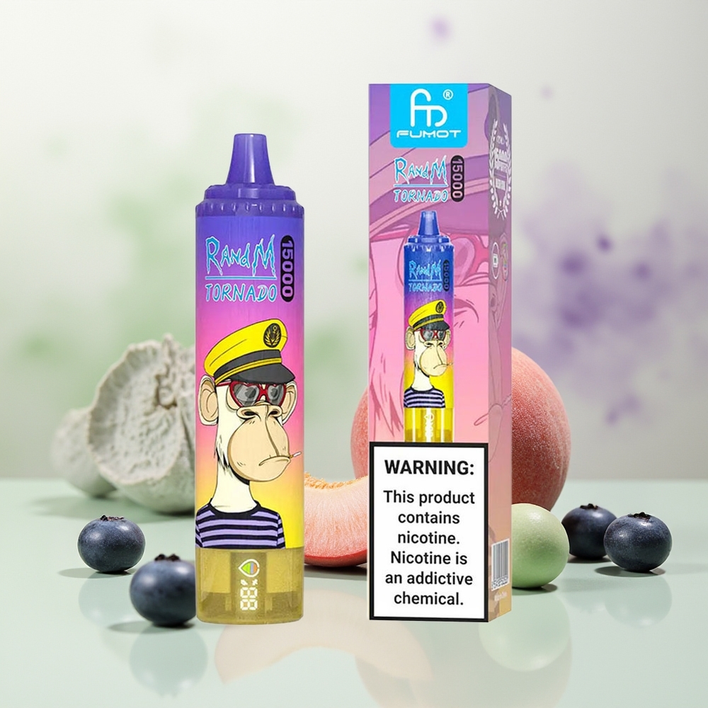 Wholesale Pakistan RandM Fumot Tornado 15000 Puffs Disposable Vape Peach Blueberry Candy 0%,2%,3%,5% Nicotine Contain