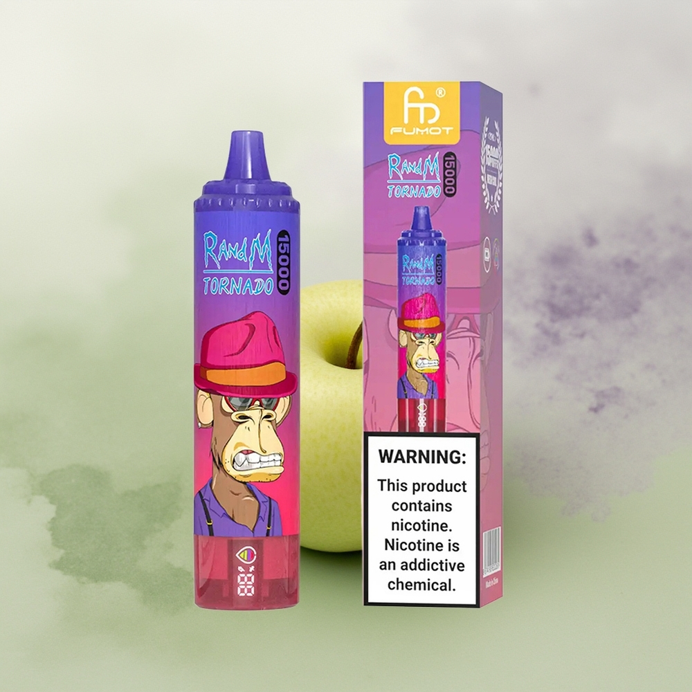 Wholesale Pakistan RandM Fumot Tornado 15000 Puffs Disposable Vape Sour Apple 0%,2%,3%,5% Nicotine Contain