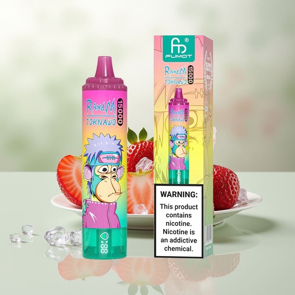 Wholesale Pakistan RandM Fumot Tornado 15000 Puffs Disposable Vape Strawberry Ice 0%,2%,3%,5% Nicotine Contain