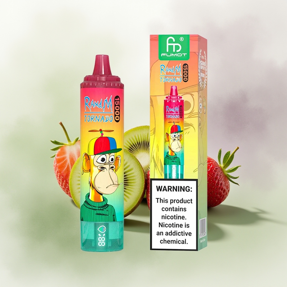 Wholesale Pakistan RandM Fumot Tornado 15000 Puffs Disposable Vape Strawberry Kiwi 0%,2%,3%,5% Nicotine Contain