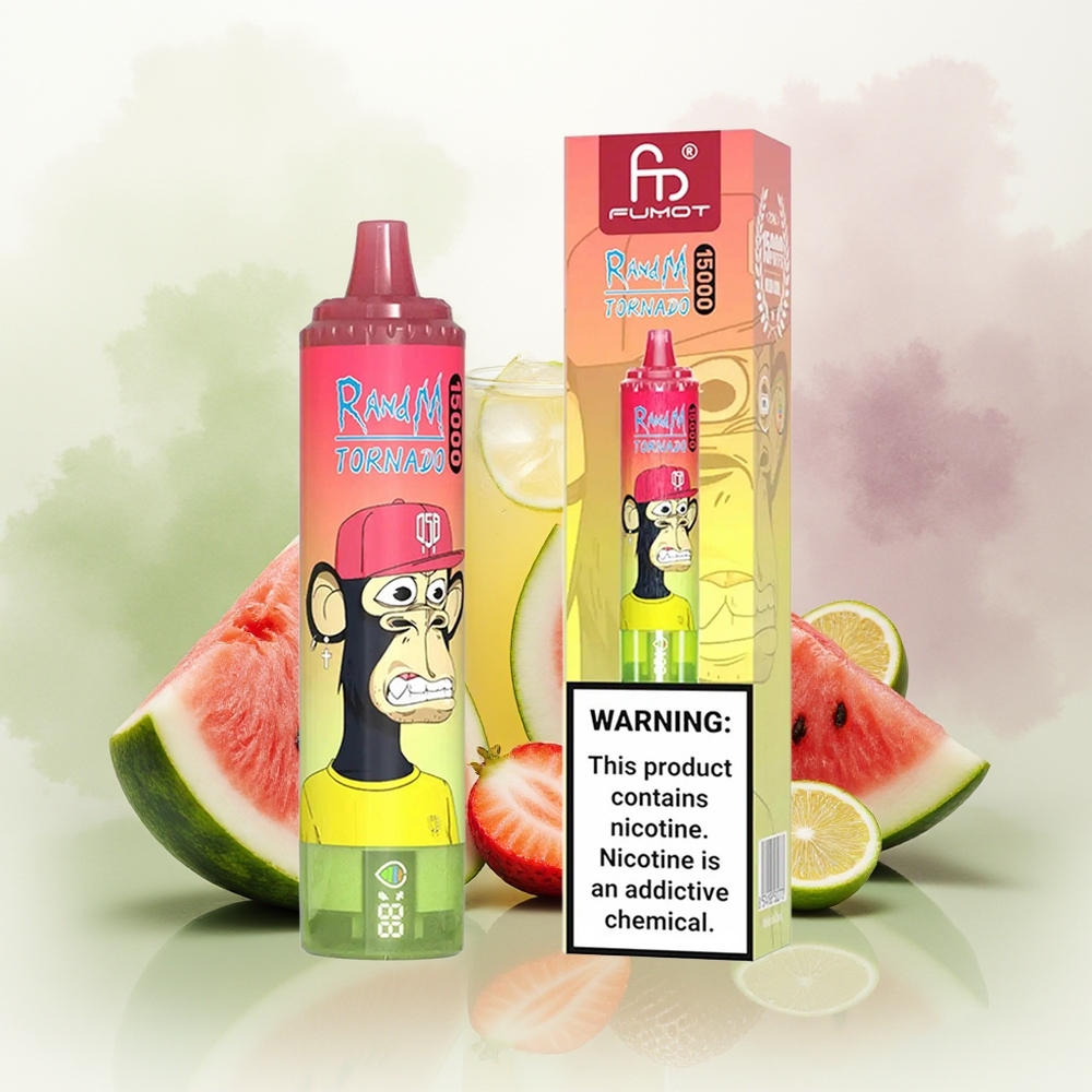 Wholesale Pakistan RandM Fumot Tornado 15000 Puffs Disposable Vape Strawberry Watermelon Lemonade 0%,2%,3%,5% Nicotine Contain