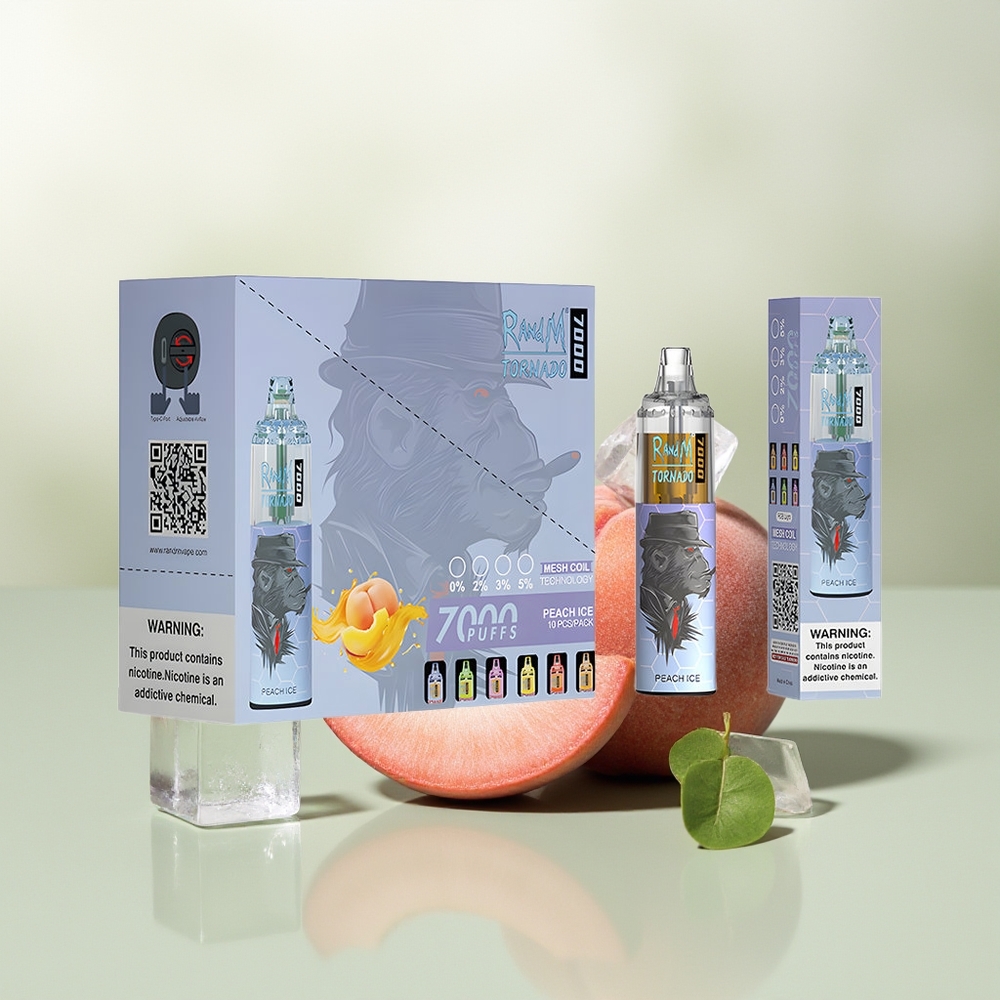 Wholesale Pakistan RandM Fumot Tornado 7000 Puffs Disposable Vape Peach Ice 0%,2%,3%,5% Nicotine Contain