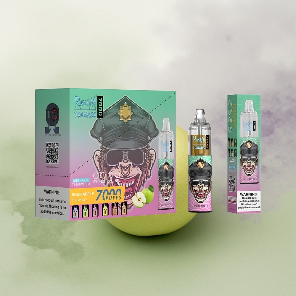 Wholesale Pakistan RandM Fumot Tornado 7000 Puffs Disposable Vape Sour Apple 0%,2%,3%,5% Nicotine Contain