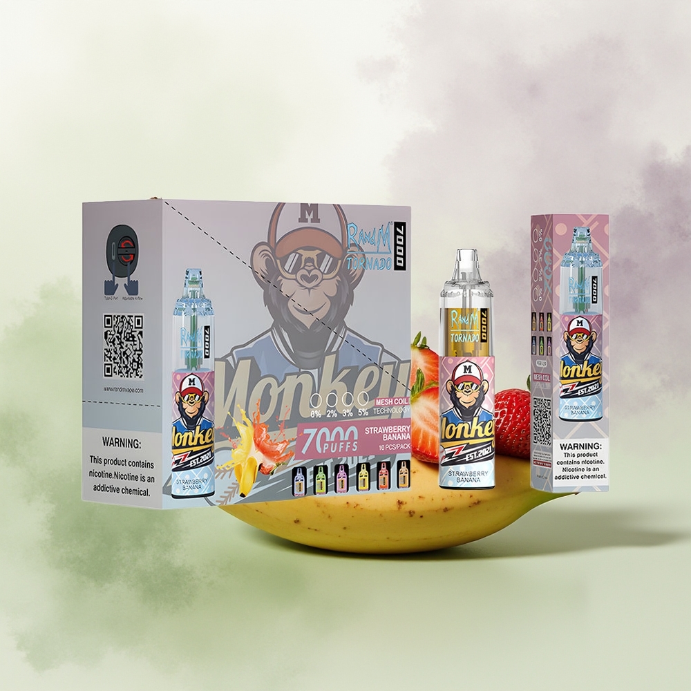 Wholesale Pakistan RandM Fumot Tornado 7000 Puffs Disposable Vape Strawberry Banana 0%,2%,3%,5% Nicotine Contain