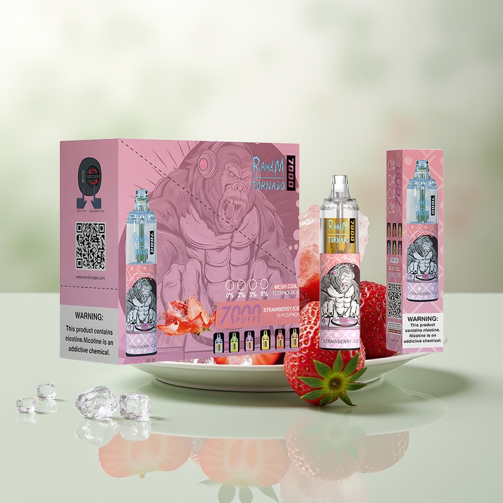 Wholesale Pakistan RandM Fumot Tornado 7000 Puffs Disposable Vape Strawberry Ice 0%,2%,3%,5% Nicotine Contain
