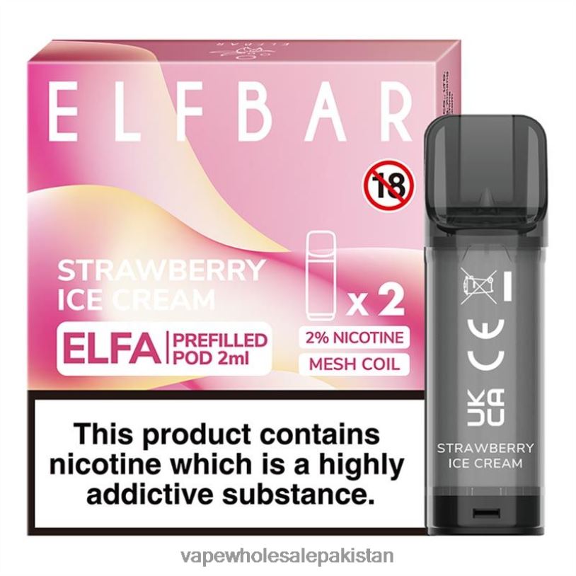 Cheapest Vape Wholesale Strawberry Ice Cream D42RL324 ELFBAR Elfa Pre-Filled Pod - 2ml - 20mg (2 Pack)