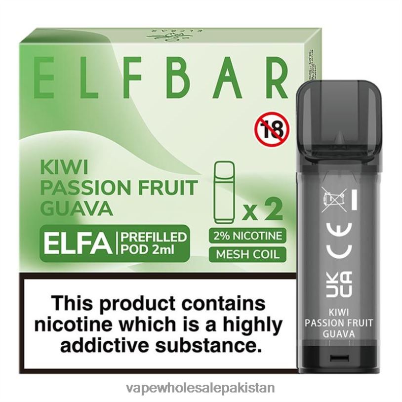 E Cig Wholesale Kiwi Passion Fruit Guava D42RL326 ELFBAR Elfa Pre-Filled Pod - 2ml - 20mg (2 Pack)