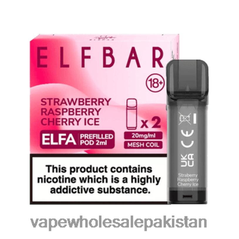 E Cig Wholesale Strawberry Raspberry Cherry Ice D42RL336 ELFBAR Elfa Pre-Filled Pod - 2ml - 20mg (2 Pack)