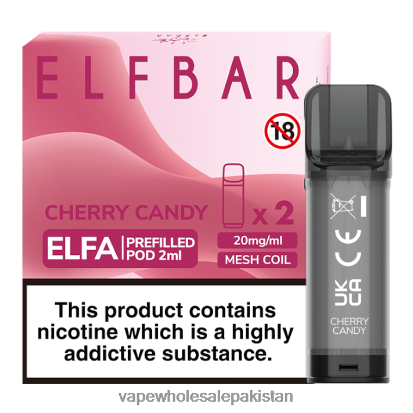 Electronic Cigarette Wholesale Supplier Cherry Candy D42RL338 ELFBAR Elfa Pre-Filled Pod - 2ml - 20mg (2 Pack)
