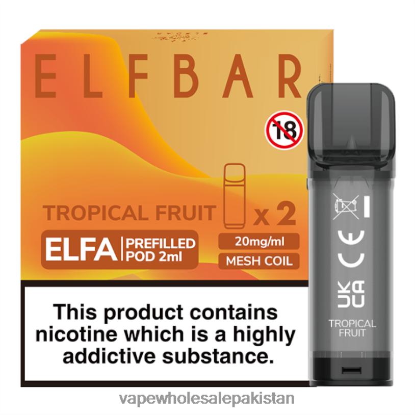 Electronic Cigarette Wholesale Supplier Tropical Fruit D42RL328 ELFBAR Elfa Pre-Filled Pod - 2ml - 20mg (2 Pack)